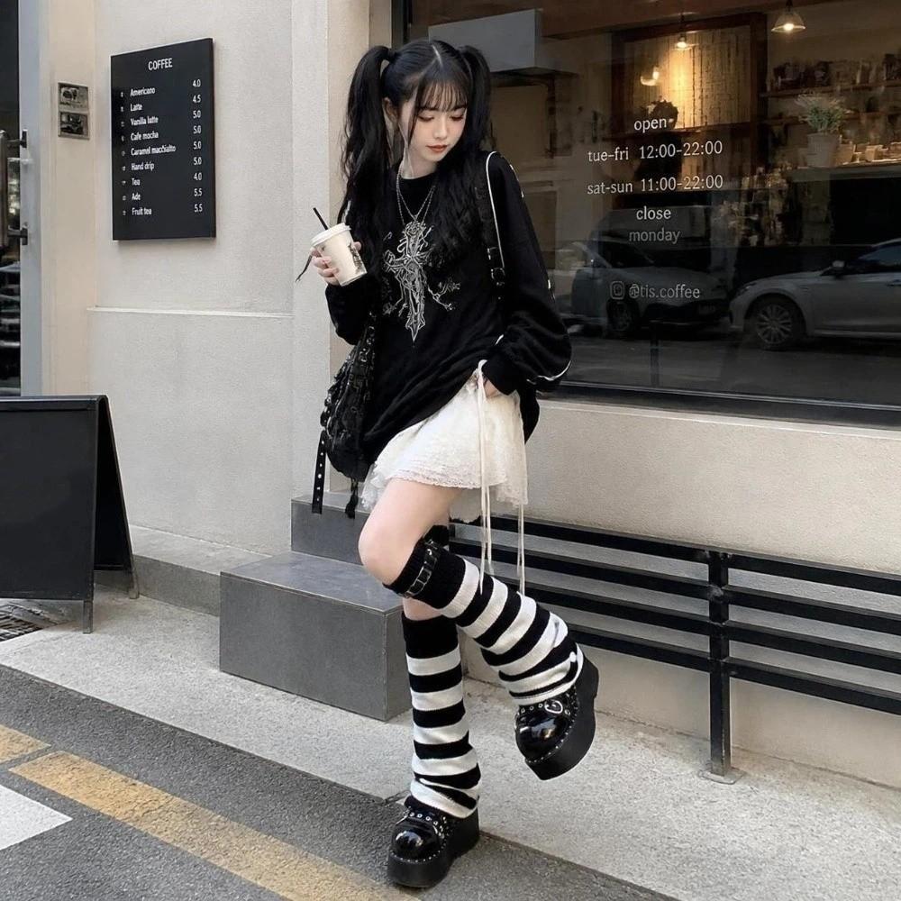 Knee Length Striped Leg Warmers Lolita JK Leg Cover Spicy Girls Flare Leg Socks Gothic