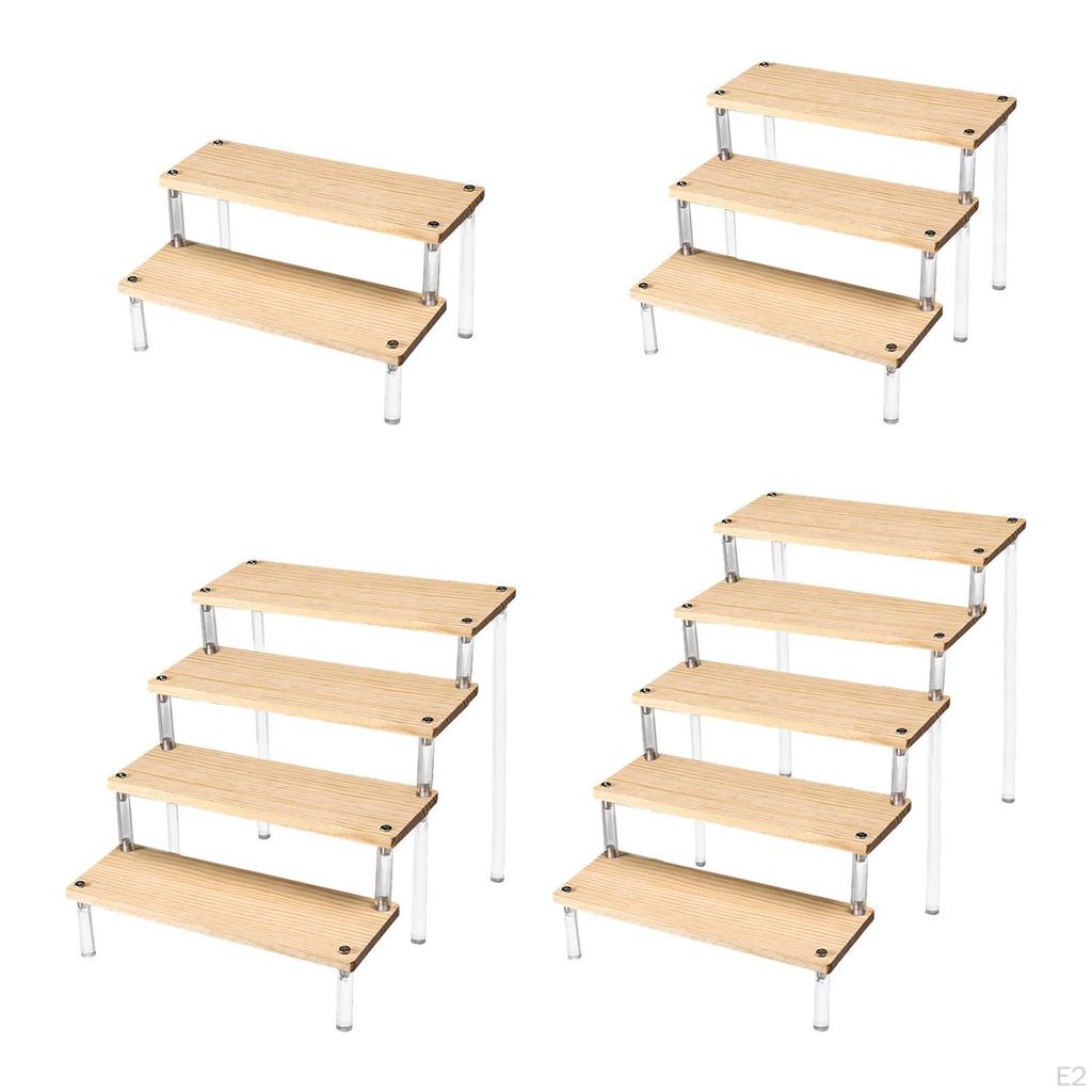 Acrylic Display Riser Shelf Organizer Showcase Fixtures Storage Wood Stand for Doll Figure