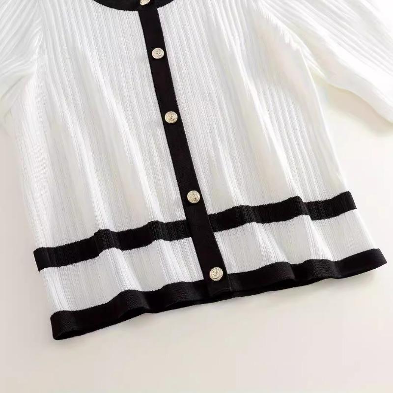 Round Neck Long-sleeved Knitwear Women's Spring Single-breasted High-waisted Slim Top