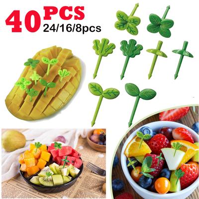 8-40 stuks Mini Voedselprikkers Huisfeest Decor Vorkjes Prik Cartoon Fruitprikker Schattige Lunchaccessoires Bladvormen voor Sandwich Salade