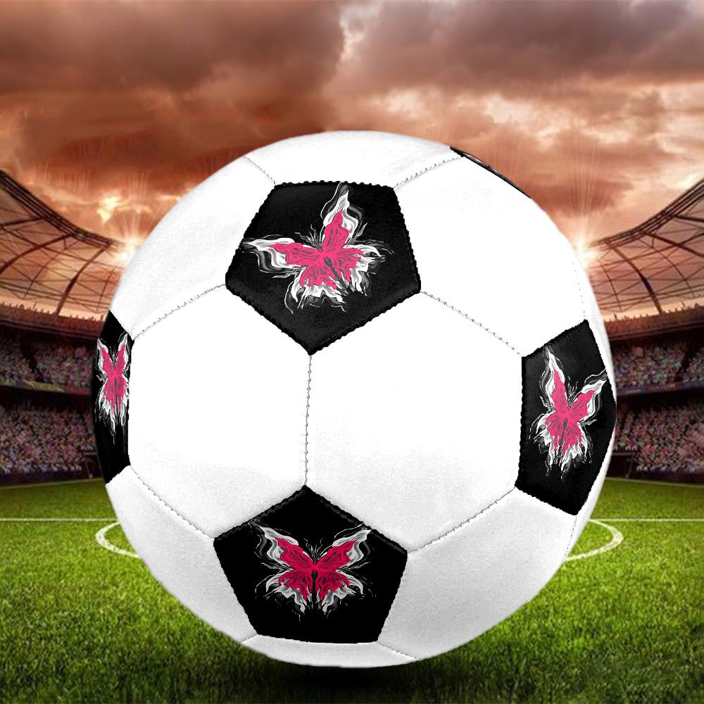 1PC Pink Butterfly Artwork Soccer Ball Size 5 Football Machine Sewn Indoor/Outdoor Universal Football S12