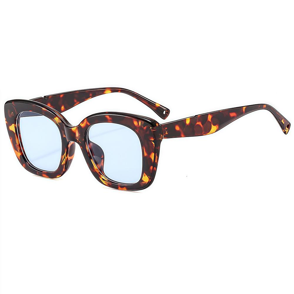 New Luxury Retro Square Leopard Print Thick Frame Women Sunglasses Brand Design Simple Yellow Lenses Men Eyewear Uv400 as picture