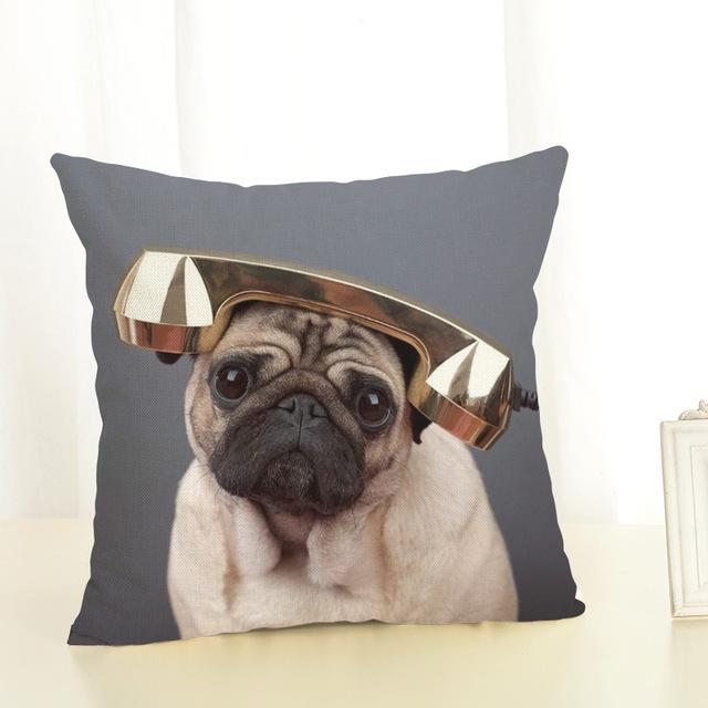 Niedlicher Mops-Hund-Druck-Kissenbezug, kreativer Mops-Baumwoll-Leinen-Kissenbezug, dekorativer Kissenbezug, Wohnaccessoires-Kissenbezug