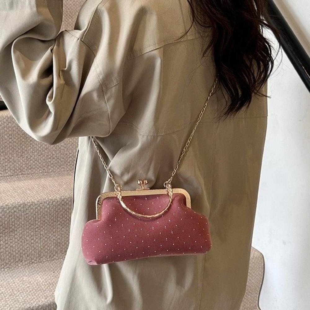 Polka Dot Kiss Lock Shoulder Bag Luxury Chain Crossbody Bag Retro Female Handbag  Formal Gathering