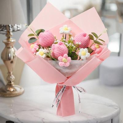 Crochet Bouquet Flower Arrangements Artificial Centerpiece Table Decoration Handmade Knitted