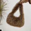 Einfarbige Damen-Schultertasche aus Kunstpelz, süße Winter-Plüsch-Handtasche, einfache Damen-Umhängetasche, Geldbörse, Clutch
