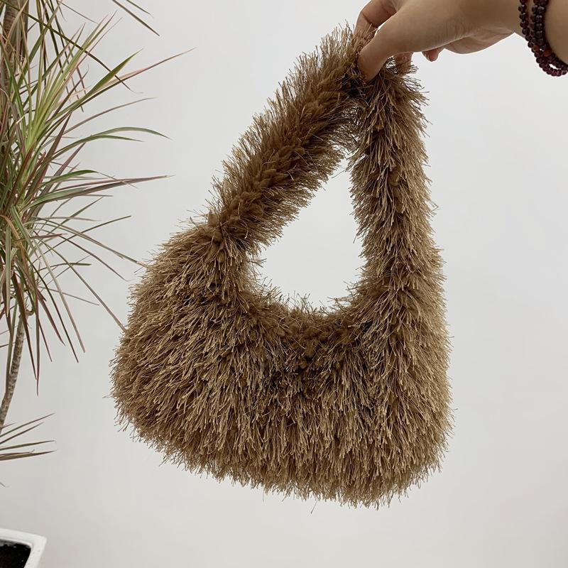 Einfarbige Damen-Schultertasche aus Kunstpelz, süße Winter-Plüsch-Handtasche, einfache Damen-Umhängetasche, Geldbörse, Clutch