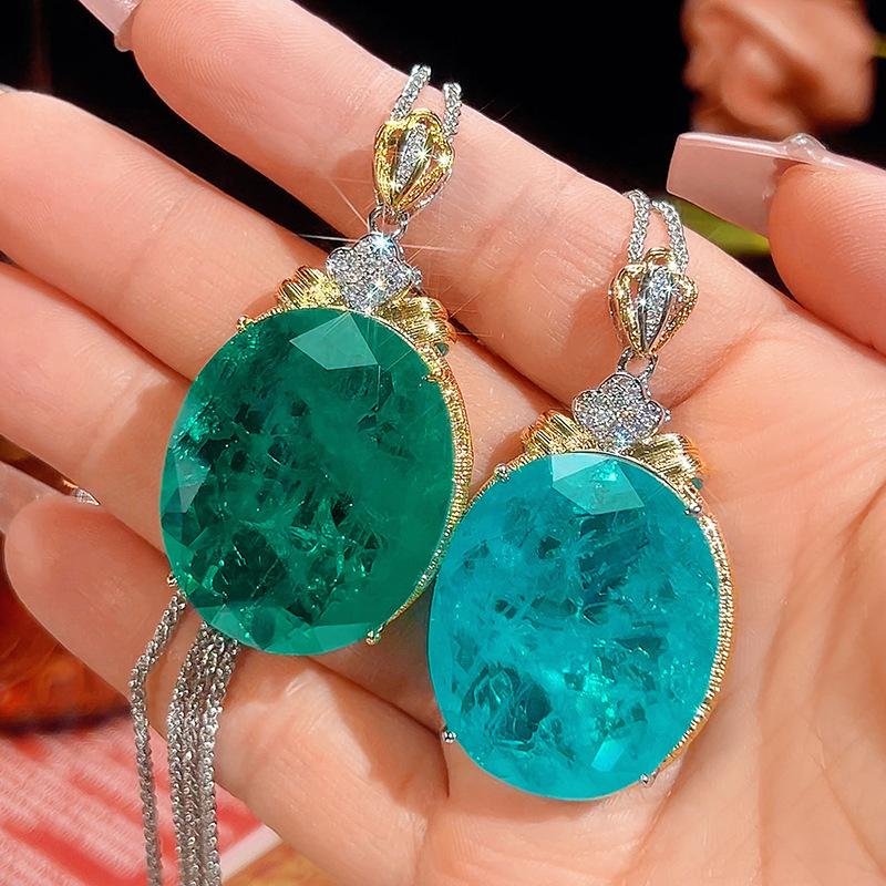 Jewelry Simulation Emerald Big Egg-Shaped High-End Pendant Necklace Main Stone 25 * 30