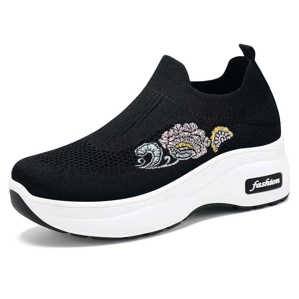 Women's Shoes, Platform Shoes, Height-increasing Shoes, Slip-on Shoes, Mother's Shoes, Fly-knitted Breathable Casual Shoes, Single Shoes
