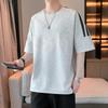 Striped Short Sleeved Men's T-shirt, Simple and Loose T-shirt, Shoulder Down, Five and A Half Sleeves, Plus Size