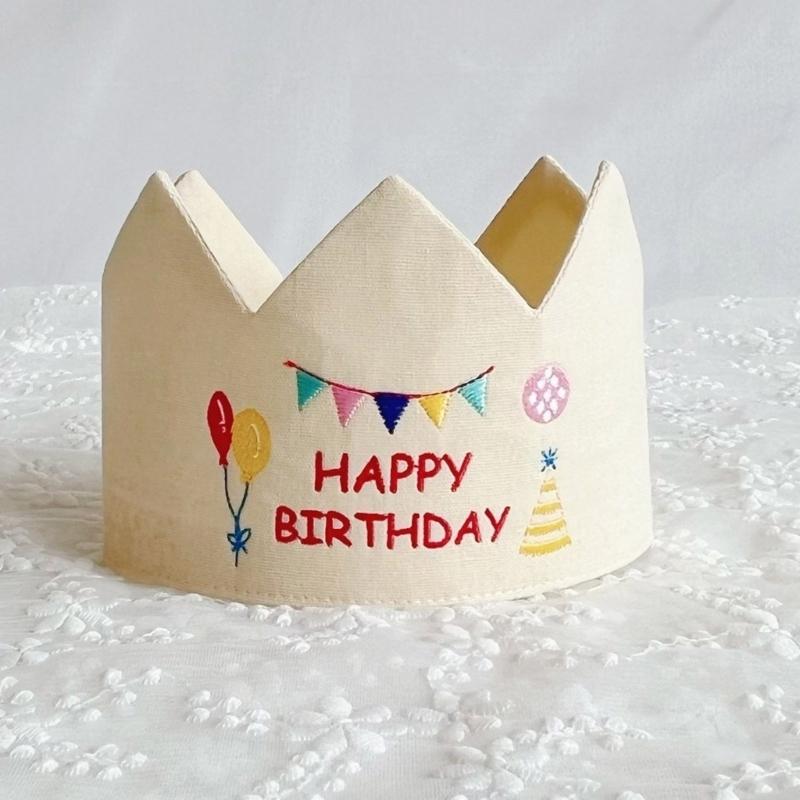 Handmade Birthday Crowned Hat For Baby First Birthday Party Photography Soft Cloth Embroidered Keepsake Accessory