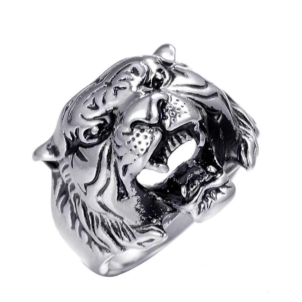New European and American Plain Ring Domineering Tiger Head Ring Men's Jewelry