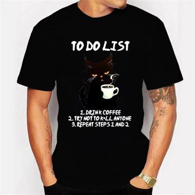 To Do Liste Grafik T-Shirts Lustige Katze Kaffee T-Shirts Tops Oversize T-Shirt Mode Harajuku T-Shirts Herren Marken T-Shirt