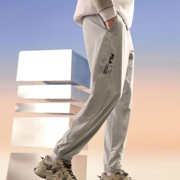FILA Color Block Letter Embossed Woven Retro Sports Casual Pants Men pants Cement F11M249801FGY