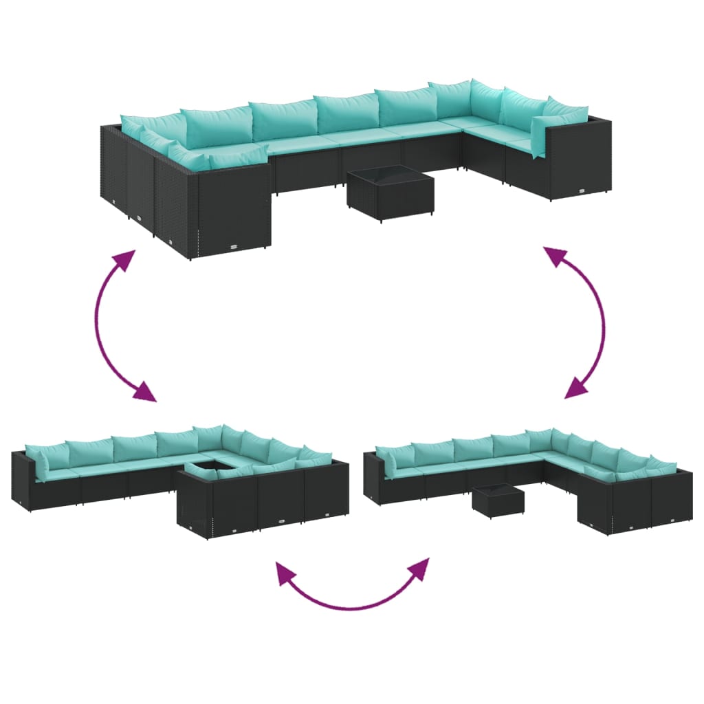 10 Piece Garden Lounge Set with Cushions Black Poly Rattan