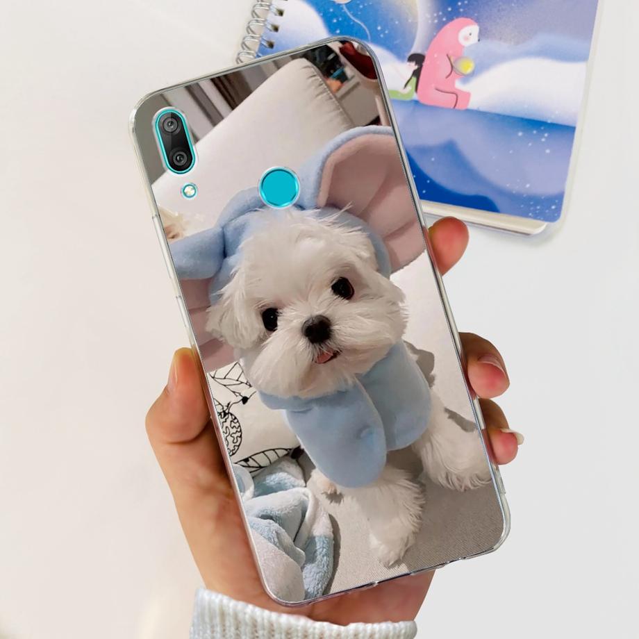 For Huawei Y7 (2019) Phone Case Huawei Y7P 2020 Back Cover Transparent Slim Soft TPU Rubber Bumper Child Fashion Cartoon Pattern