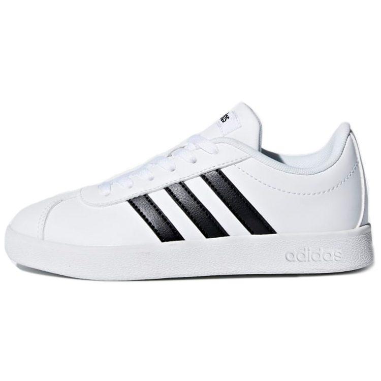 adidas VL COURT 2.0 J Leather Abrasion Resistant Low Top Skateboard Shoes White Black Kids' DB1831