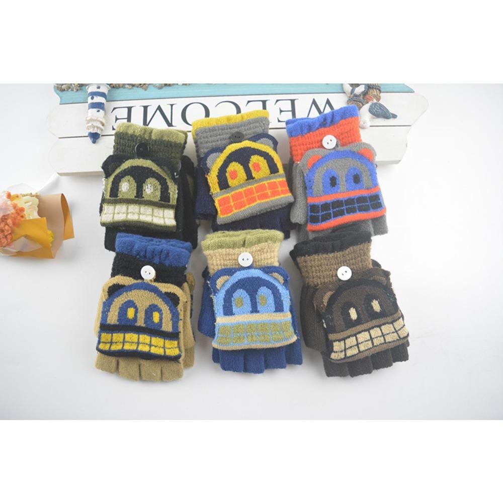 

Новые детские варежки с откидным верхом и полупальцами, зимние теплые милые мультяшные варежки с прорезью для пальцев, перчатки для письма для детей среднего и старшего возраста average size