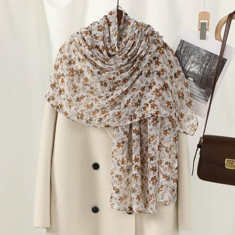 New plant flower print Bali yarn long shawl hot-selling thin breathable sunscreen windproof scarf women