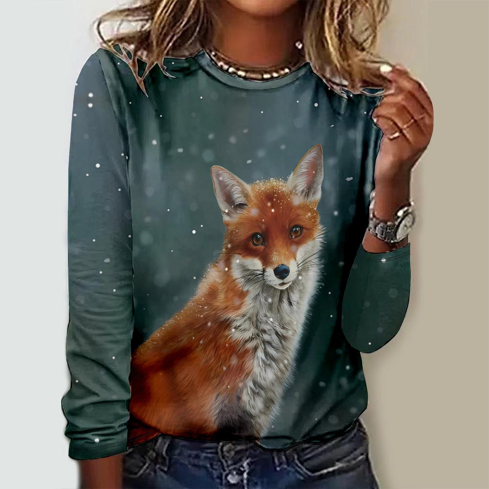 Loose Round Neck Long Sleeve Fashion Printed Top Simple T-Shirts Women’s