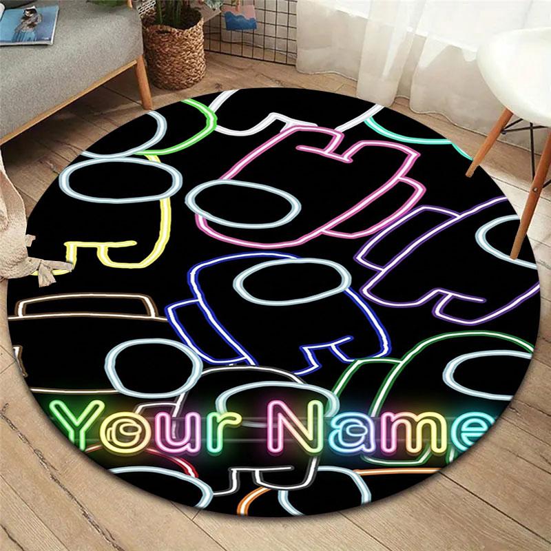 Among Us Custom Name Round Area Rug,Carpet Rug for Living Room Bedroom Sofa Playroom Decor,Non-slip Floor Mat