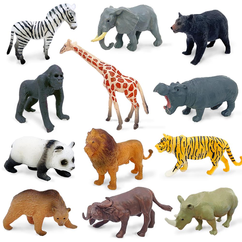 12 Stück Simulation Wildtiere Modell Löwe Tiger Giraffe Elefant Actionfiguren Solide PVC Figuren Spielzeug Weihnachtsgeschenke Für Kinder