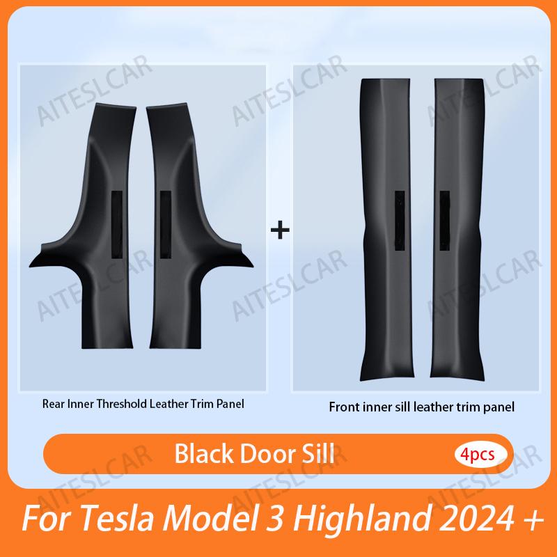 For Tesla Model 3 Highland 2026 + Front Rear Door Sill Guard Anti Scratch Dirt Resistant Threshold Strips Interior Accessories