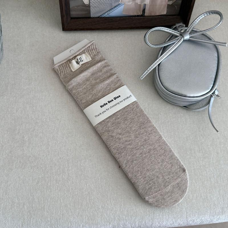Women's New Autumn Cloth Standard Solid Color Curled Loose Mouth Boneless Drum Pile Cotton Socks