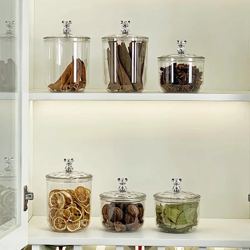 Cute Bear Food Container Kitchen Grains Storage Jar Tea Coffee Beans Airtight Jar Candy Nuts Storage Box Tea Spices Bottles