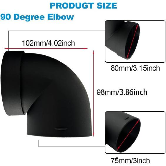 Diesel Air Heater Duct Connector,75mm/3inch L-Shape Elbow Ducting Pipe Outlet Connector for Diesel Air Parking Caravan Heaters,Black