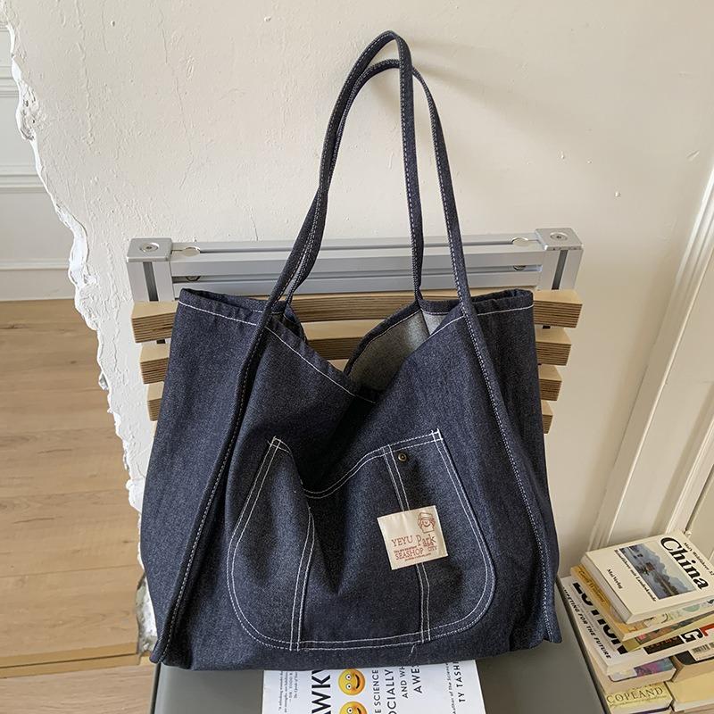 Large capacity bag women's new casual denim shoulder bag commuter college student class tote bag
