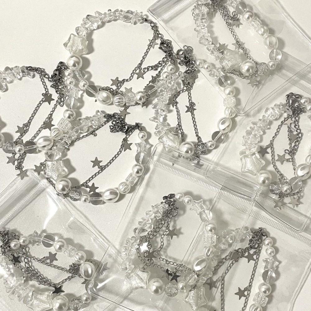 New Pearl Beaded Crystal Star Bracelet Sweet Vintage Double Layer Chain Bracelet Charm Bracelet Harajuku Fashion Jewelry Gift