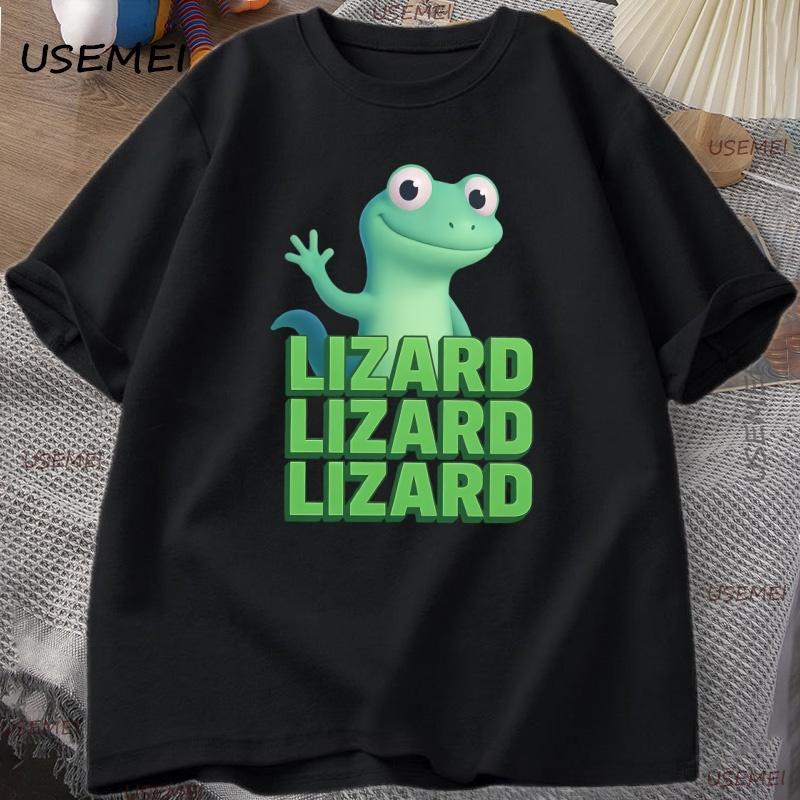 Lizard Lizard Meme T-Shirt for Men Funny Weirdcore Y2K Clothes Casual Loose Short Sleeve Cotton T Shirt Round Neck Tops