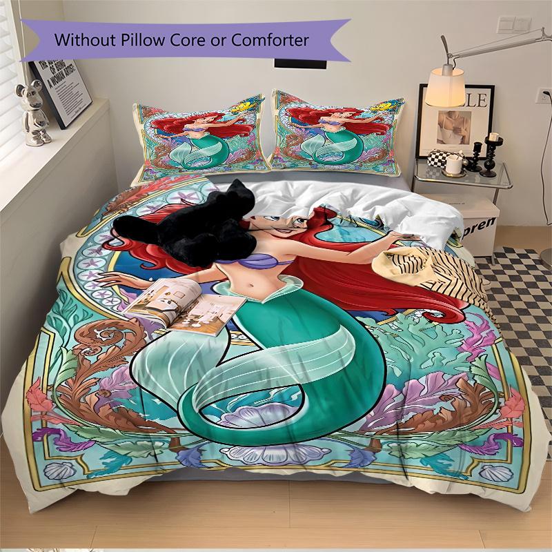 3pcs Princess Ariel Bedding Set - 1 Soft Quilt Cover + 2 Pillowcases, Machine Washable - Suitable for All Seasons, Perfect Gift for Family and Fr