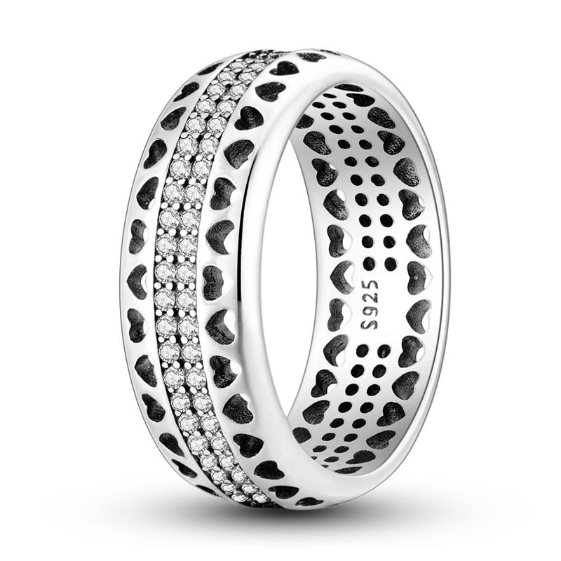 925 Sterling Silver Wedding Band Ring for Women Sparkling Starry Night Heart Zircon Stackable Ring Jewelry Party Engagement Gift