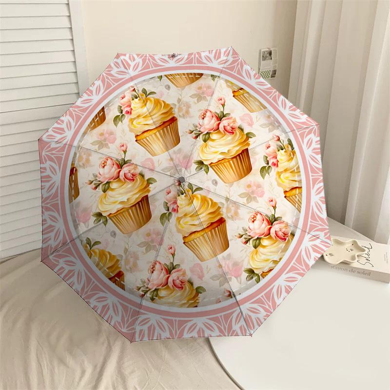 1PC cupcake flowerAutomatic Open/Close Umbrella with Windproof, 8-Rib Sturdy Canopy, Durable Ribs, Fashionable Design1277A