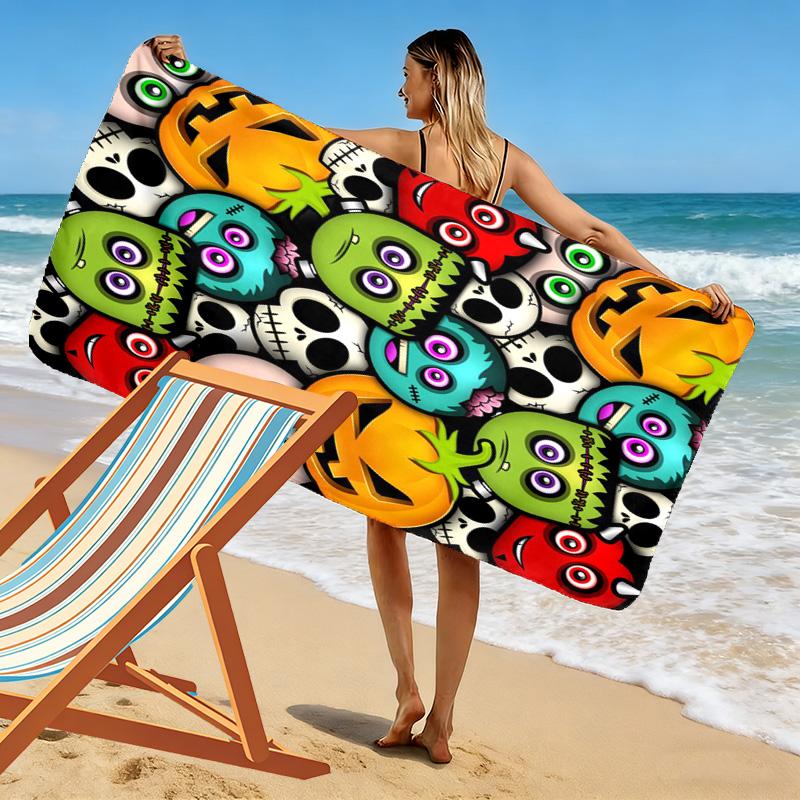 Colorful Halloween Cartoon Monsters 2D Flat Print Beach Towel, Large Soft Quick Dry Towel for Beach Camping SwimmingZSTJ0915348