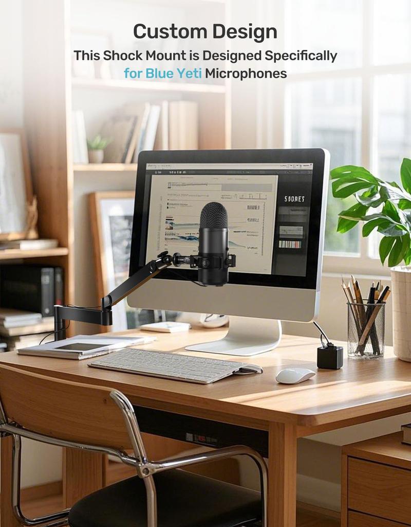 Etour Custom Blue Yeti BM400BK USB Shock Mount with Pop Filter, 2025 Inch, Upgraded Anti-Vibration Suspension Elastic Shock Mount Holder Clip