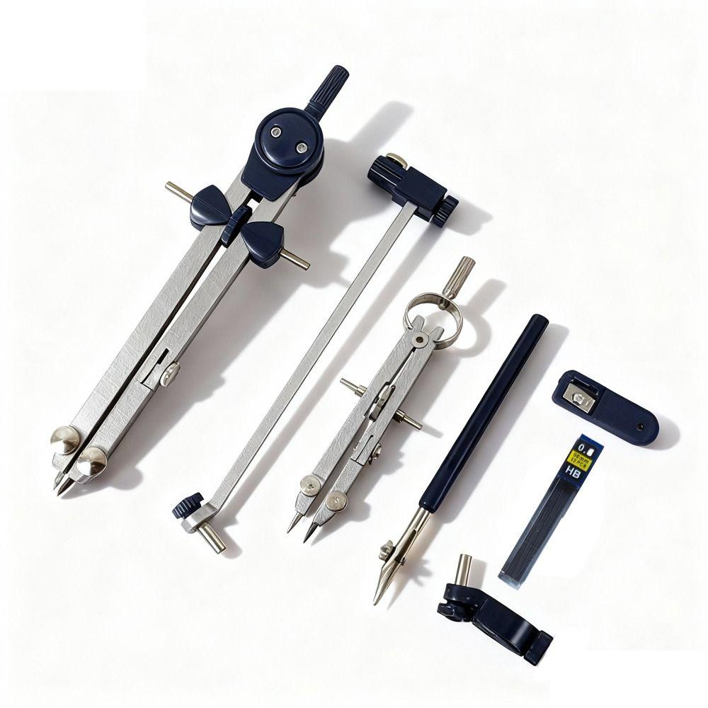 7 pezzi/Confezione Copertura Trasparente Kit Compasso da Disegno Righello Misuratore Matita Meccanica Set Strumenti per Disegno Acciaio Inossidabile Plastica