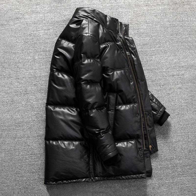 Top Layer Cowhide Warm Windproof Genuine Leather Long Thickened Down Jacket Stand Collar Casual Genuine Leather Large Size Jacket