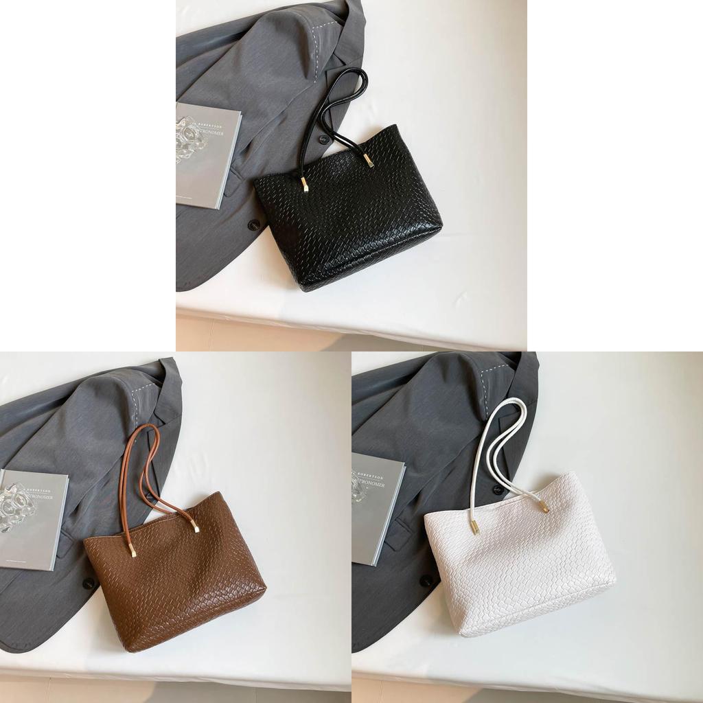 Retroinspired Pu Tote Bag For Women With Woven Detail And Soft Structure For Work