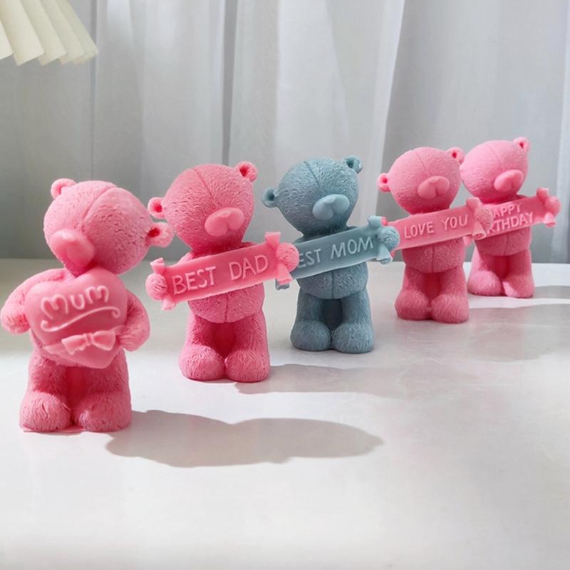 3D Slogan Bear Shaped Candle Silicone Mold for DIY Hand-made Candle Ornaments Mould Handicrafts Making Tool Baking Mold