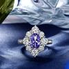 Tancise Jewelry 925 Sterling Silver Ring Female Joker Luxury Personality Egg-shaped Sapphire Luxury Diamond Ring.