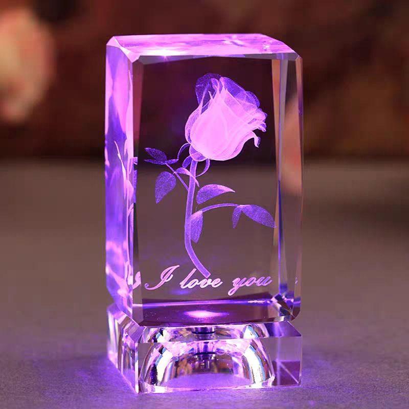 Romantic Rose Night Light: Crystal Ornament and Valentine's Confession Gift