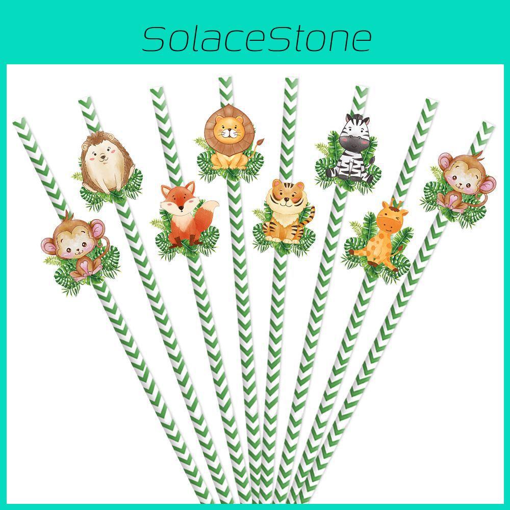 Theme Animal Forest Lion Zebra Fox Pattern Party Decoration Straws Paper