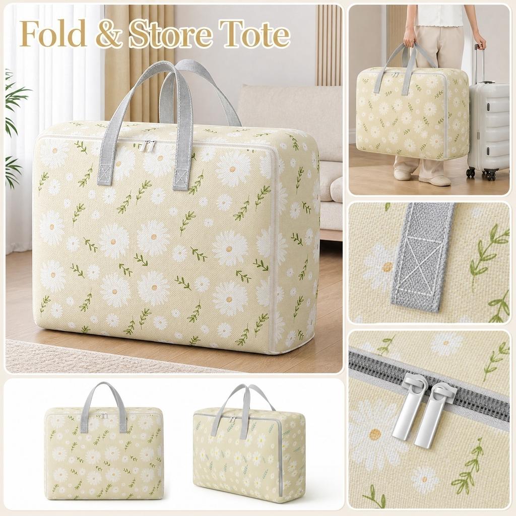 Foldable Fabric Storage Bag with Handles Large Capacity Portable Organizer for Clothes Bedding and Household Items Durable Material