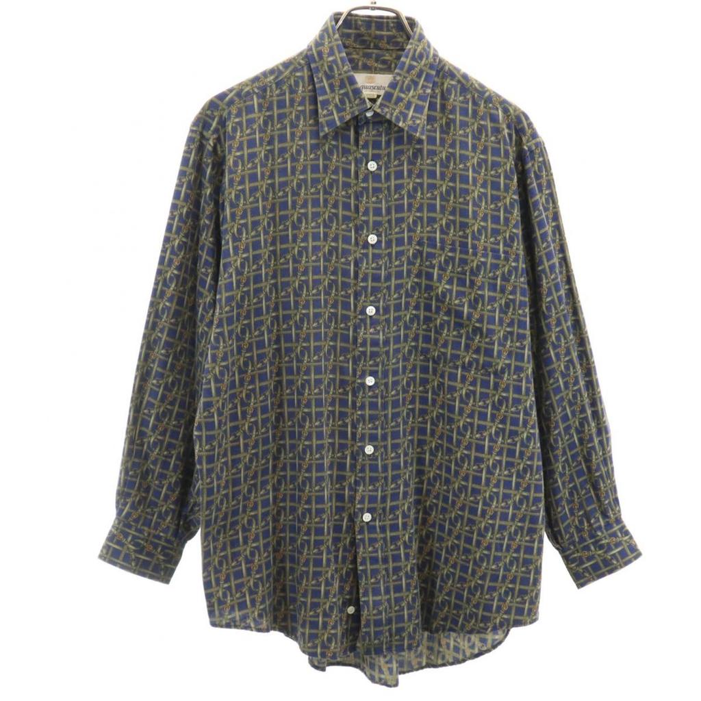 Aquascutum made in Japan Overall handle Long sleeve shirt M Navy system Men's Used