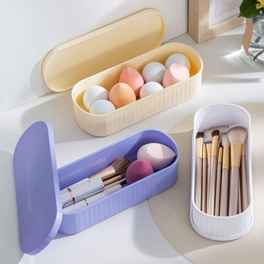 

Drain Makeup Brush Cleaning Box 3-in-1 Powder Puff Washer Beauty Tool Organizer жёлтый