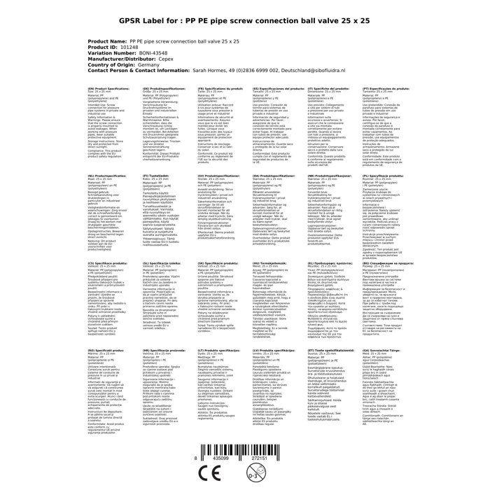 PE Fitting 25mm, PP Compression Fitting, Ball Valve, Drinking Water
