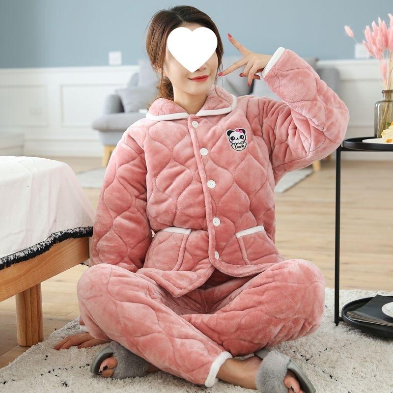 Dámské pyžamo třívrstvé zesílené a roztomilé zimní lze nosit velká velikost teplé polstrované domácí oblečení